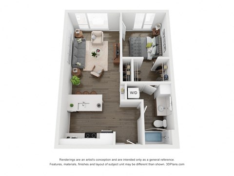 Floor plan for 1 bed, 1 bath, 694 sqft